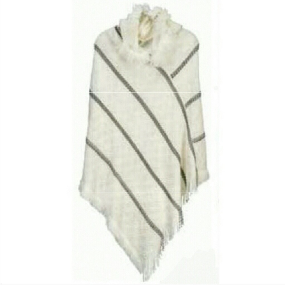 Arianna By Howard's Hooded‎ Stripe Poncho Ivory O/S